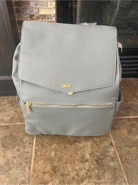 FP Grey Leather Backpack with Gold Hardware